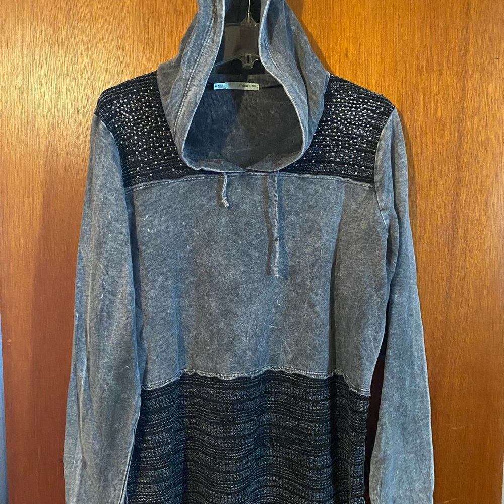 Maurices Charcoal and Black Knit Hoodie